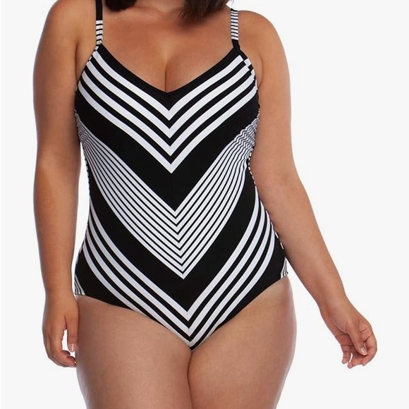 La Blanca Other - LaBlanca Fine Line Mitered Mio One-piece Swimsuit black white stripe size 18